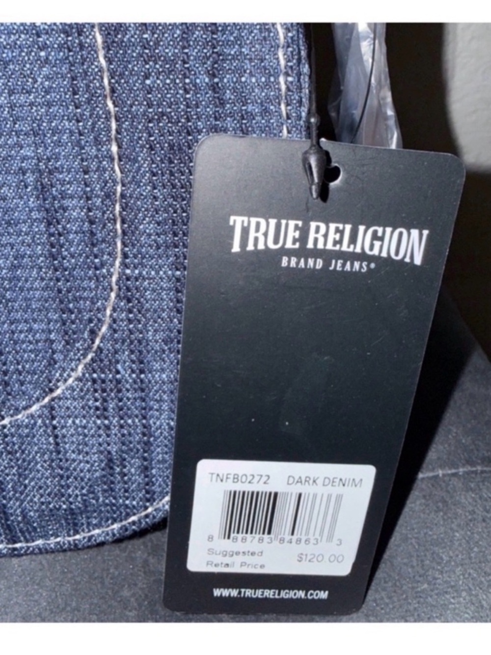 True Religion Dark Blue Denim Crossbody with Embellished Horseshoe - Picture 10 of 12